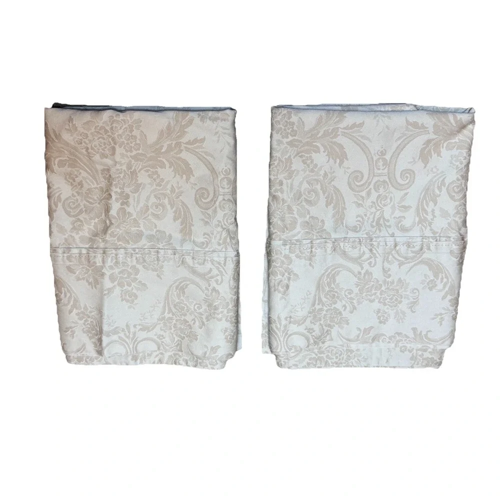 Ralph Lauren King Pillowcase Set 2 Cream Beige Damask Floral Cotton Italy Made